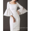 Women Slim Waist Flare Sleeve Dress